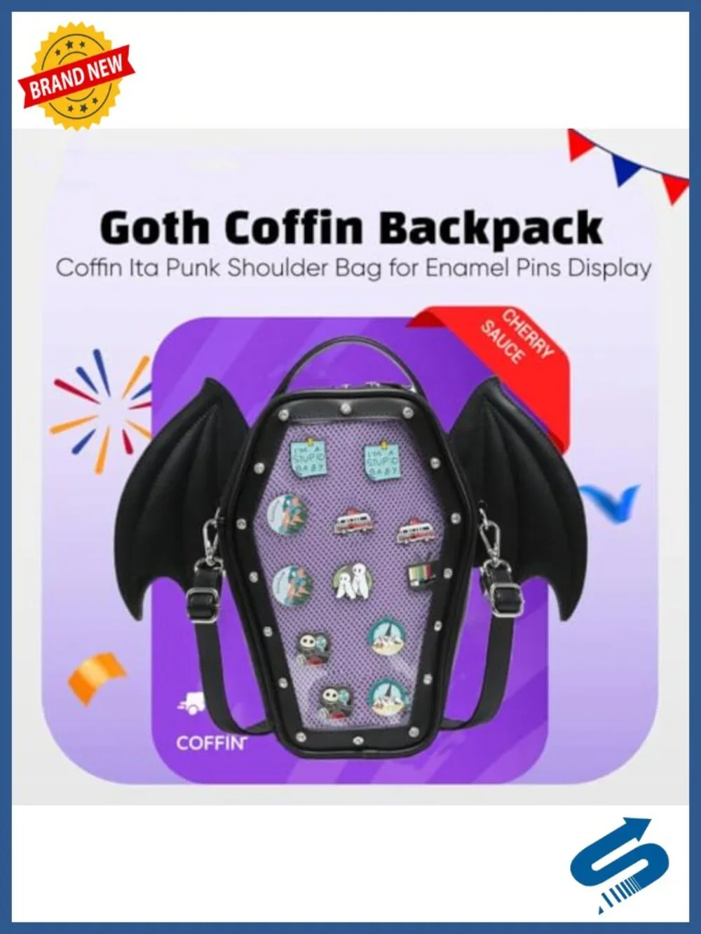 Gothic Coffin Ita Bag Backpack Shoulder Purse Faux Leather Detachable Bat Wings